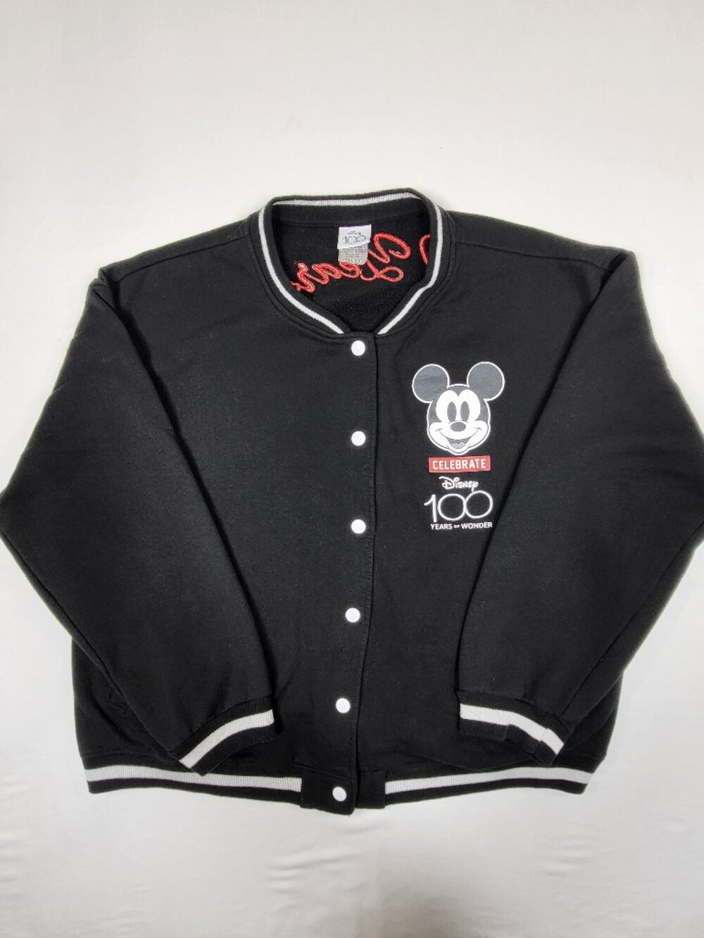 Disney 100 Years of Wonder Mickey Mouse Snap Varsity Jacket Black Youth XXL 19